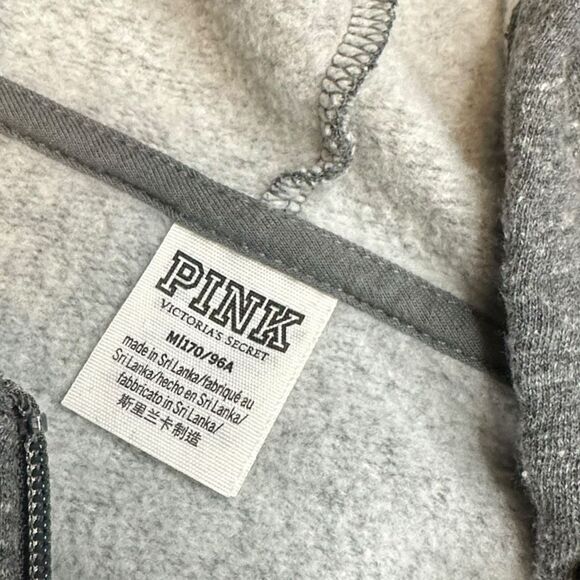 PINK VICTORIA’S SECRET Women’s Gray Full Zip Hoodie Sweatshirt Size Medium - Picture 3 of 3